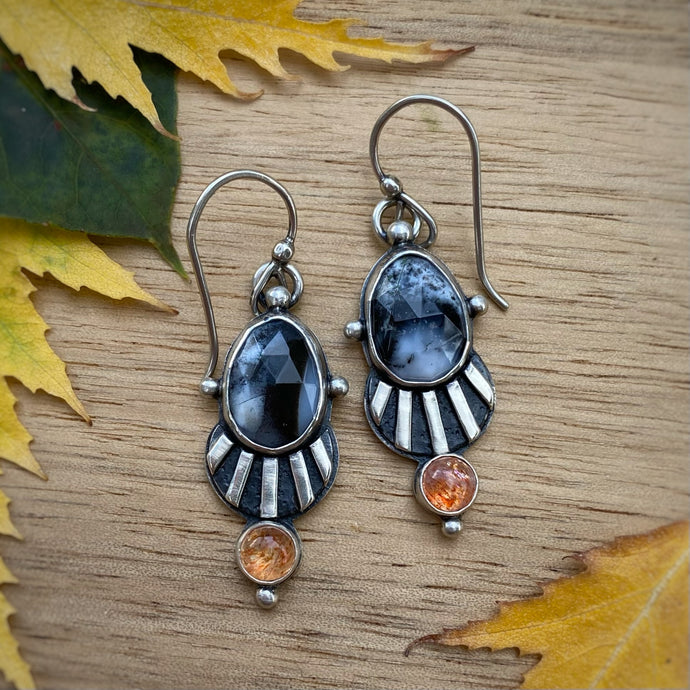 Dendritic Opal & Sunstone Striped Earrings