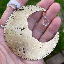 Load image into Gallery viewer, Brass &amp; Glass Crescent Moon Ornament {E}