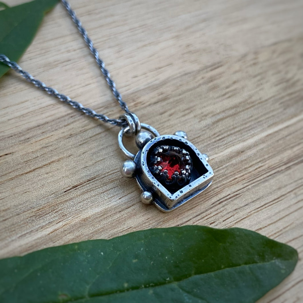 Garnet Lantern Shadowbox Necklace / 18”