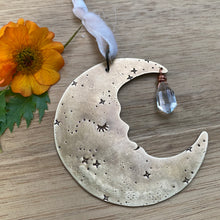 Load image into Gallery viewer, Brass &amp; Glass Crescent Moon Ornament {A}