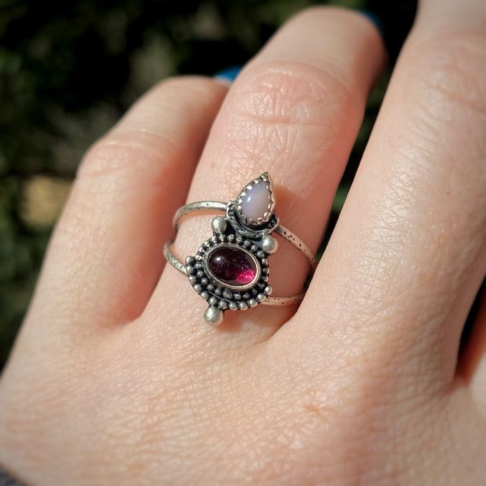 Pink Opal & Pink Tourmaline Statement Ring / Size 8.5 - 8.75