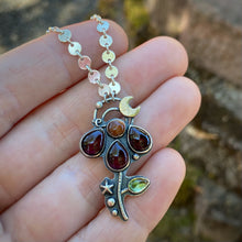 Load image into Gallery viewer, Garnet, Sunstone, &amp; Peridot Lunar Flower Necklace / 18”