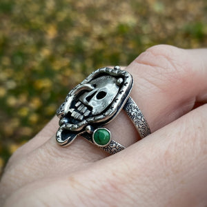 Tibetan Turquoise Magic Skull Ring / Size 8.75