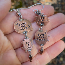 Load image into Gallery viewer, Asymmetrical Mother of Pearl, Peach Moonstone, Copper Calcite, &amp; Turquoise Earrings