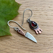 Load image into Gallery viewer, Garnet Drippy + Knife Dangle Earrings {B}