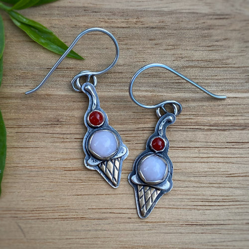 Pink Opal & Coral Ice Cream Cone Earrings