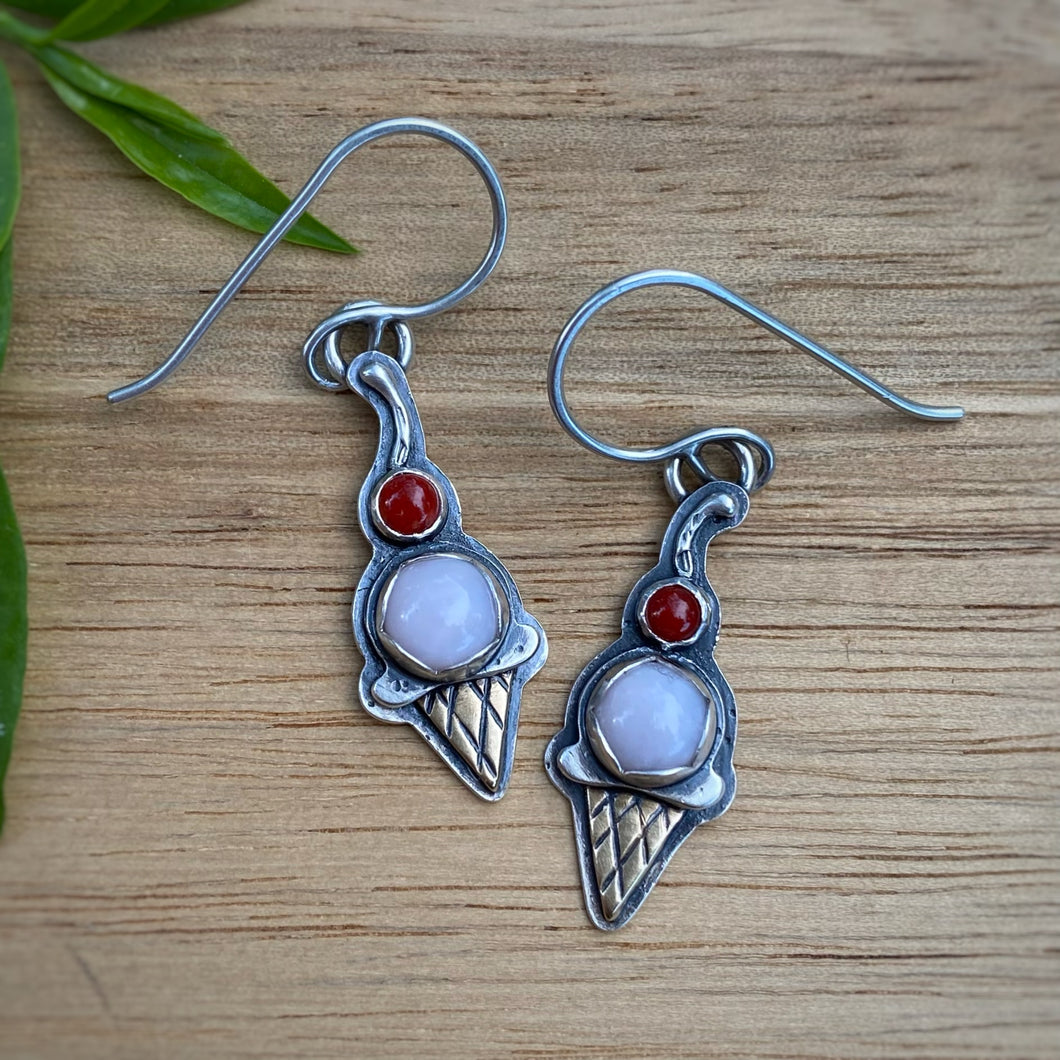 Pink Opal & Coral Ice Cream Cone Earrings