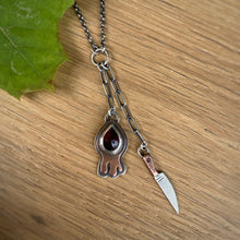 Load image into Gallery viewer, Garnet Drippy + Knife Necklace / 18”