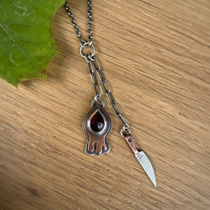 Garnet Drippy + Knife Necklace / 18”