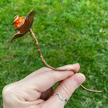 Load image into Gallery viewer, Copper, Brass, &amp; Glass Flower Pick / Red + Yellow Swirl