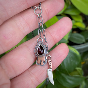 Garnet Drippy + Knife Necklace / 19”