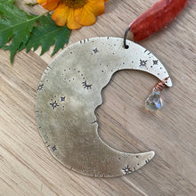 Load image into Gallery viewer, Brass &amp; Glass Crescent Moon Ornament {C}