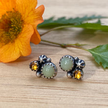 Load image into Gallery viewer, Yellow Serpentine &amp; Citrine Cluster Stud Earrings