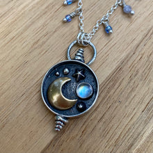 Load image into Gallery viewer, Rainbow Moonstone Moon Shadowbox Necklace / 22”