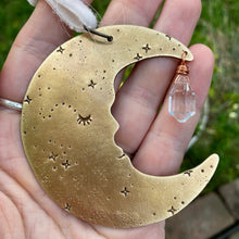 Load image into Gallery viewer, Brass &amp; Glass Crescent Moon Ornament {A}