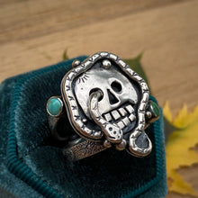 Load image into Gallery viewer, Tibetan Turquoise Magic Skull Ring / Size 8.75