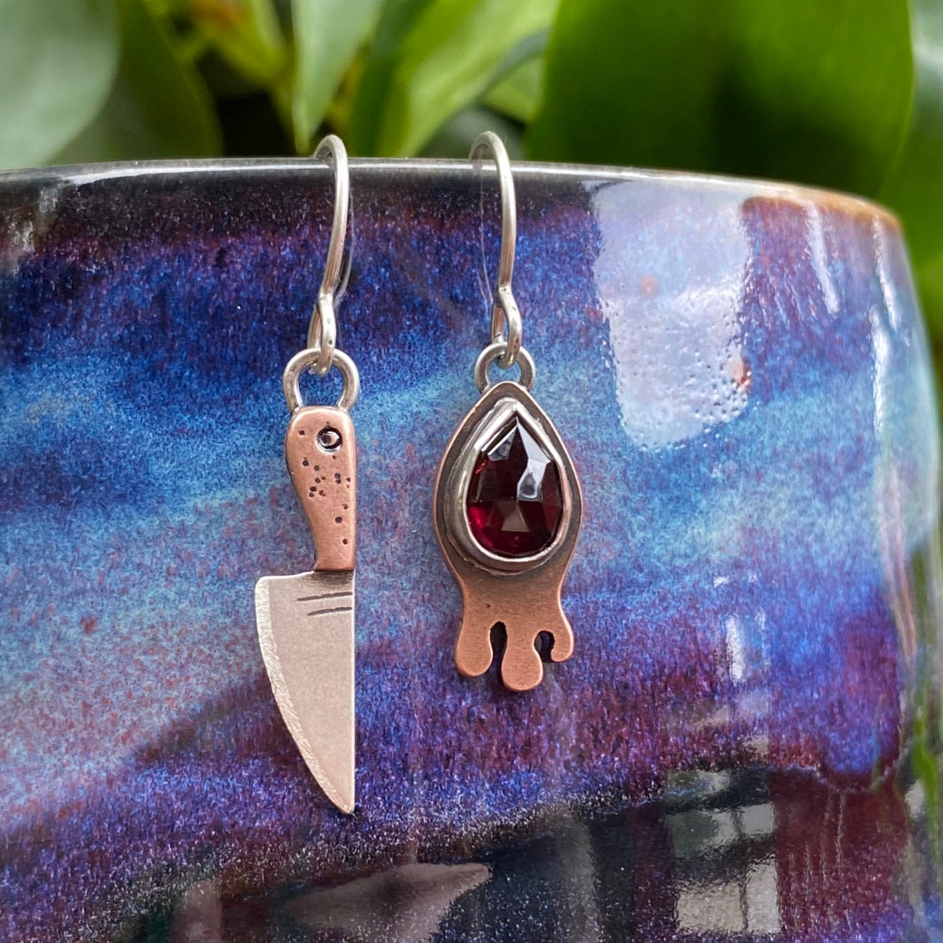 Garnet Drippy + Knife Dangle Earrings {A}