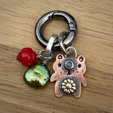 Load image into Gallery viewer, Louise the Bear Copper &amp; Peach Moonstone Charm