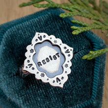 Load image into Gallery viewer, “Resist” Ornate Frame Ring / Size 7.5