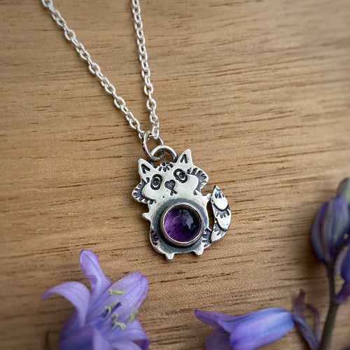 Trisha, the Amethyst Raccoon Necklace / Choose your Chain Length!