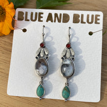 Load image into Gallery viewer, Carnelian, Dendritic Opal, &amp; Kingman Turquoise Flower Earrings