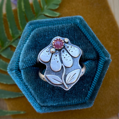 Ruby Coneflower Ring / Size 8.25