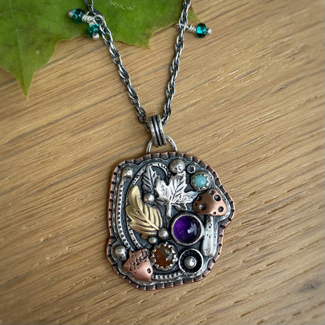 Amethyst, Sunstone, & Amazonite Forager Pendant Necklace / 18”