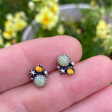 Load image into Gallery viewer, Yellow Serpentine &amp; Citrine Cluster Stud Earrings