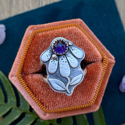 Amethyst Coneflower Ring / Size 7