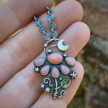 Load image into Gallery viewer, Pink Opal, Coral, &amp; Peridot Lunar Flower Necklace / 22.5”
