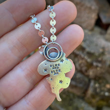 Load image into Gallery viewer, Kingman Turquoise, Sunstone, &amp; Pink Opal Lunar Flower Necklace / 20”