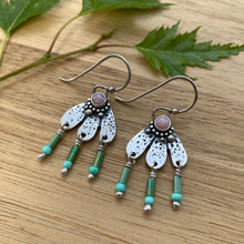 Load image into Gallery viewer, Pink Opal Beaded Fringe Flower Earrings