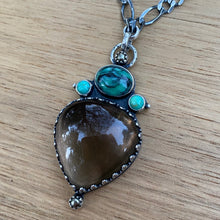 Load image into Gallery viewer, Black Bridge Variscite, Smokey Quartz, Pyrite, &amp; Turquoise Chunky Chain Statement Necklace / 18”