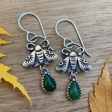 Load image into Gallery viewer, Jade Teardrop Moth Earrings