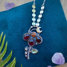 Load image into Gallery viewer, Garnet, Sunstone, &amp; Peridot Lunar Flower Necklace / 18”