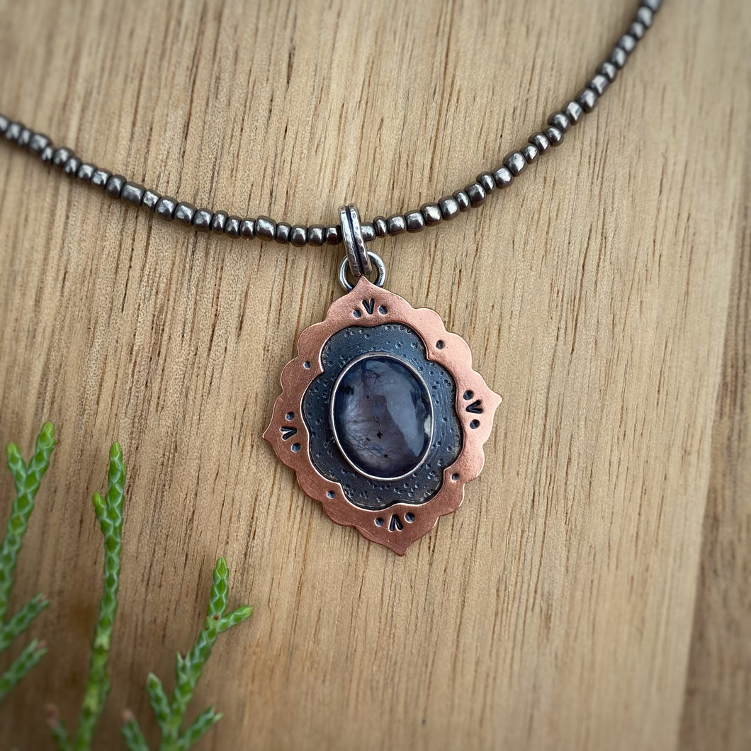Star Sapphire Ornate Frame Necklace / 17”