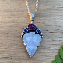 Load image into Gallery viewer, Rainbow Moonstone, Pink Tourmaline, &amp; Iolite Leaf Necklace / 20”