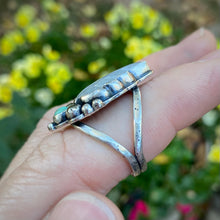 Load image into Gallery viewer, Rainbow Moonstone, Turquoise, &amp; Pyrite Leaf Ring / Size 7