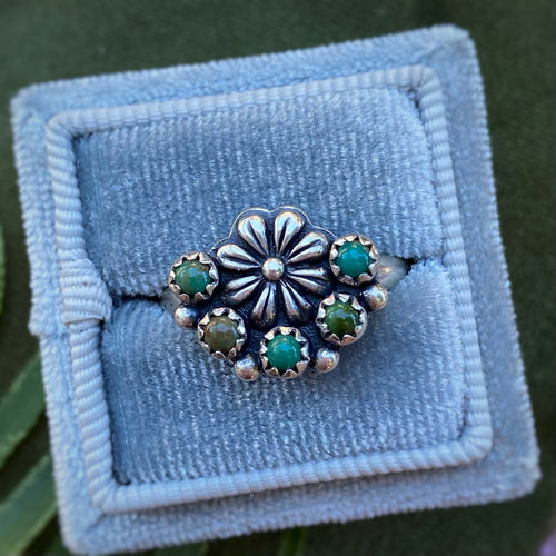Chinese Turquoise Flower Ring / Size 8