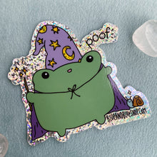 Load image into Gallery viewer, Froggy Wizard 3” Glitter Vinyl Sticker
