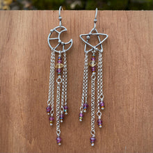 Load image into Gallery viewer, Garnet Moon &amp; Star Beaded Fringe Earrings