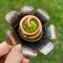 Load image into Gallery viewer, Copper, Brass, &amp; Glass Flower Pick / Yellow Speckles