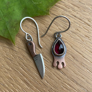 Garnet Drippy + Knife Dangle Earrings {B}