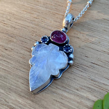 Load image into Gallery viewer, Rainbow Moonstone, Pink Tourmaline, &amp; Iolite Leaf Necklace / 20”