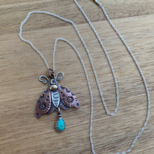 Load image into Gallery viewer, Kingman Turquoise Mixed Metal Moth Necklace / 22”