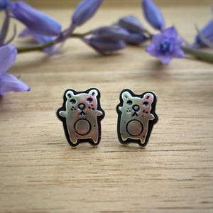 Layered Teddy Bear Stud Earrings