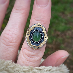Green Serpentine Ornate Frame Ring / Size 7.25-7.5