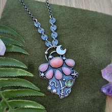Load image into Gallery viewer, Pink Opal, Coral, &amp; Peridot Lunar Flower Necklace / 22.5”