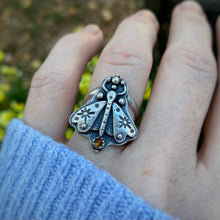 Load image into Gallery viewer, Citrine Layered Moth Statement Ring / Size 7.25