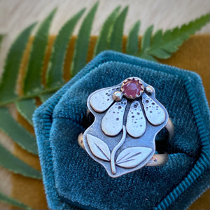 Ruby Coneflower Ring / Size 8.25